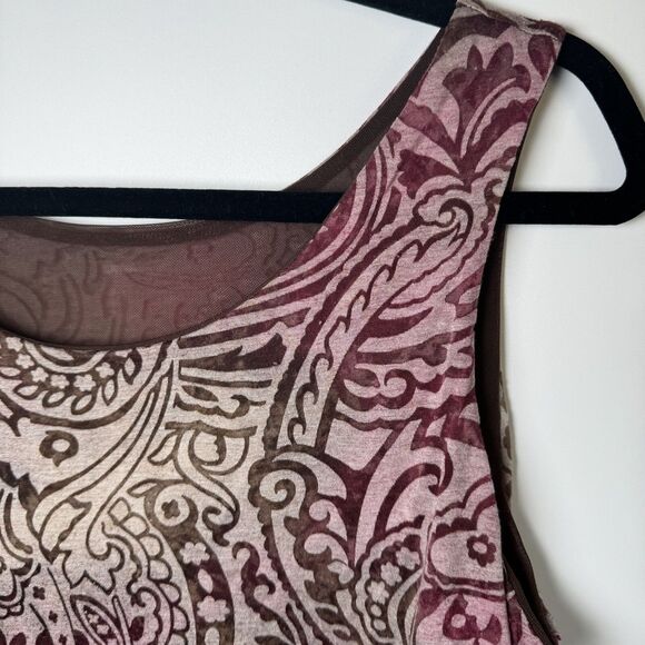 Vine Street Tank Top Large Burnout Paisley Pink Brown Made in USA Boho Stretch - Picture 2 of 11